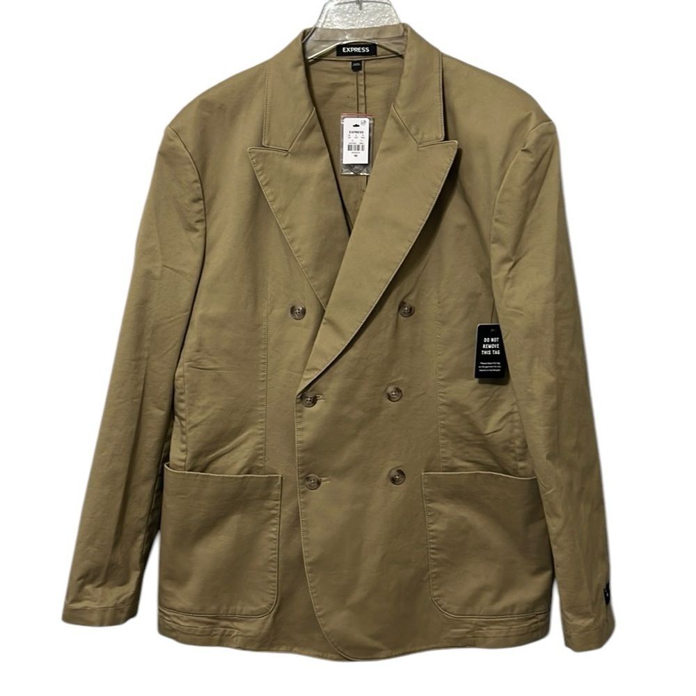 Express Slim Khaki Double Breasted Modern Chino Blazer Size 40R NWT